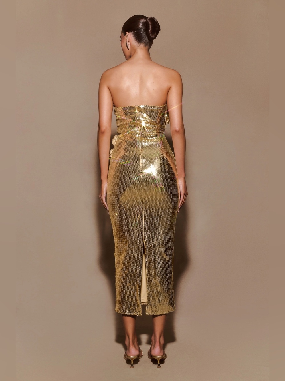 Meshki Cassia Strapless Sequin Rose Midi Dress - Picture 3 of 16
